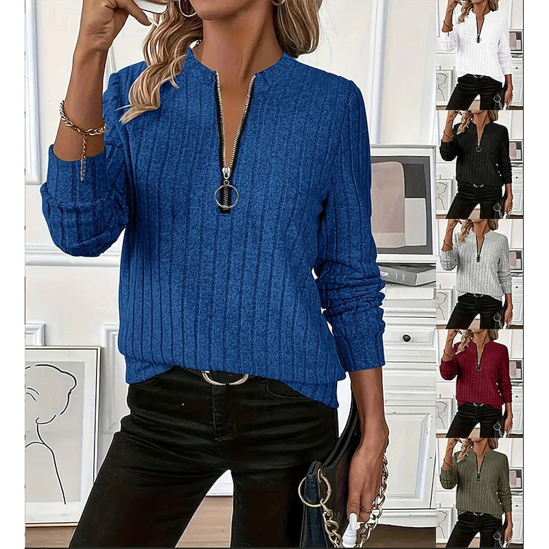 Pullover Damen mit Reißverschluss und Rippdetails - 1 - Trendlinie