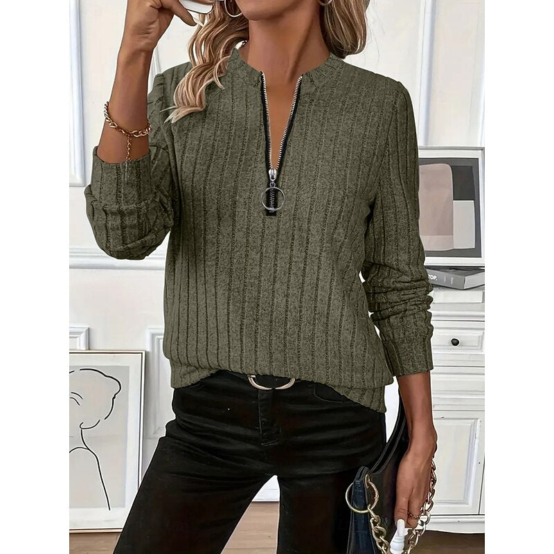 Pullover Damen mit Reißverschluss und Rippdetails - 4 - Trendlinie