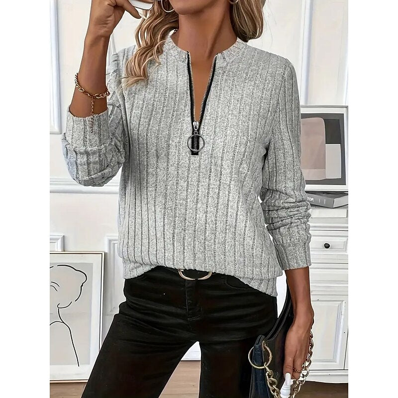 Pullover Damen mit Reißverschluss und Rippdetails - 5 - Trendlinie