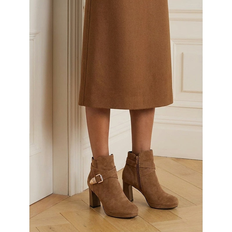 Stiefeletten Damen mit Blockabsatz und modischer Schnalle - 9 - Trendlinie