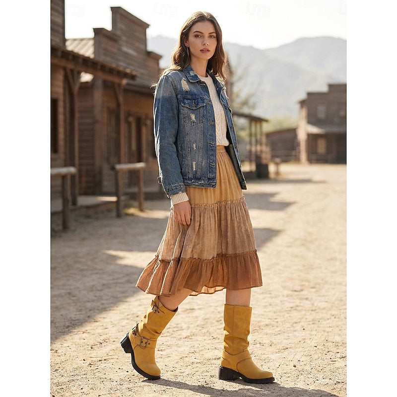 Damen Biker Boots mit Blockabsatz und Vintage-Schnalle - 3 - Trendlinie