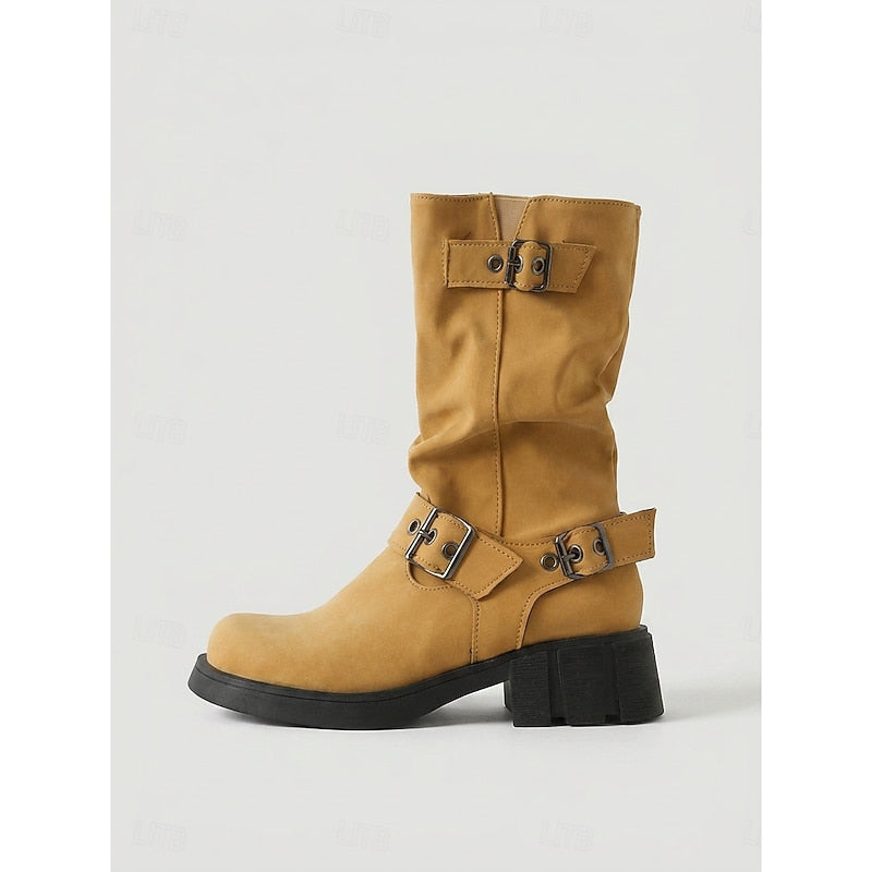 Damen Biker Boots mit Blockabsatz und Vintage-Schnalle - 6 - Trendlinie