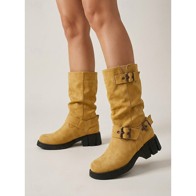 Damen Biker Boots mit Blockabsatz und Vintage-Schnalle - 8 - Trendlinie