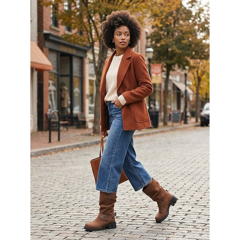 Damen Biker Boots mit Blockabsatz und Vintage-Schnalle - 12 - Trendlinie