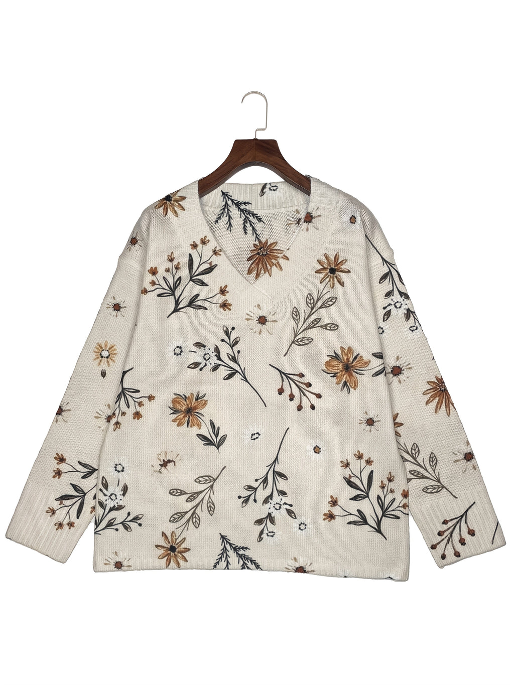 V-Ausschnitt Damen Pullover mit floralem Muster und Langarm - 4 - Trendlinie