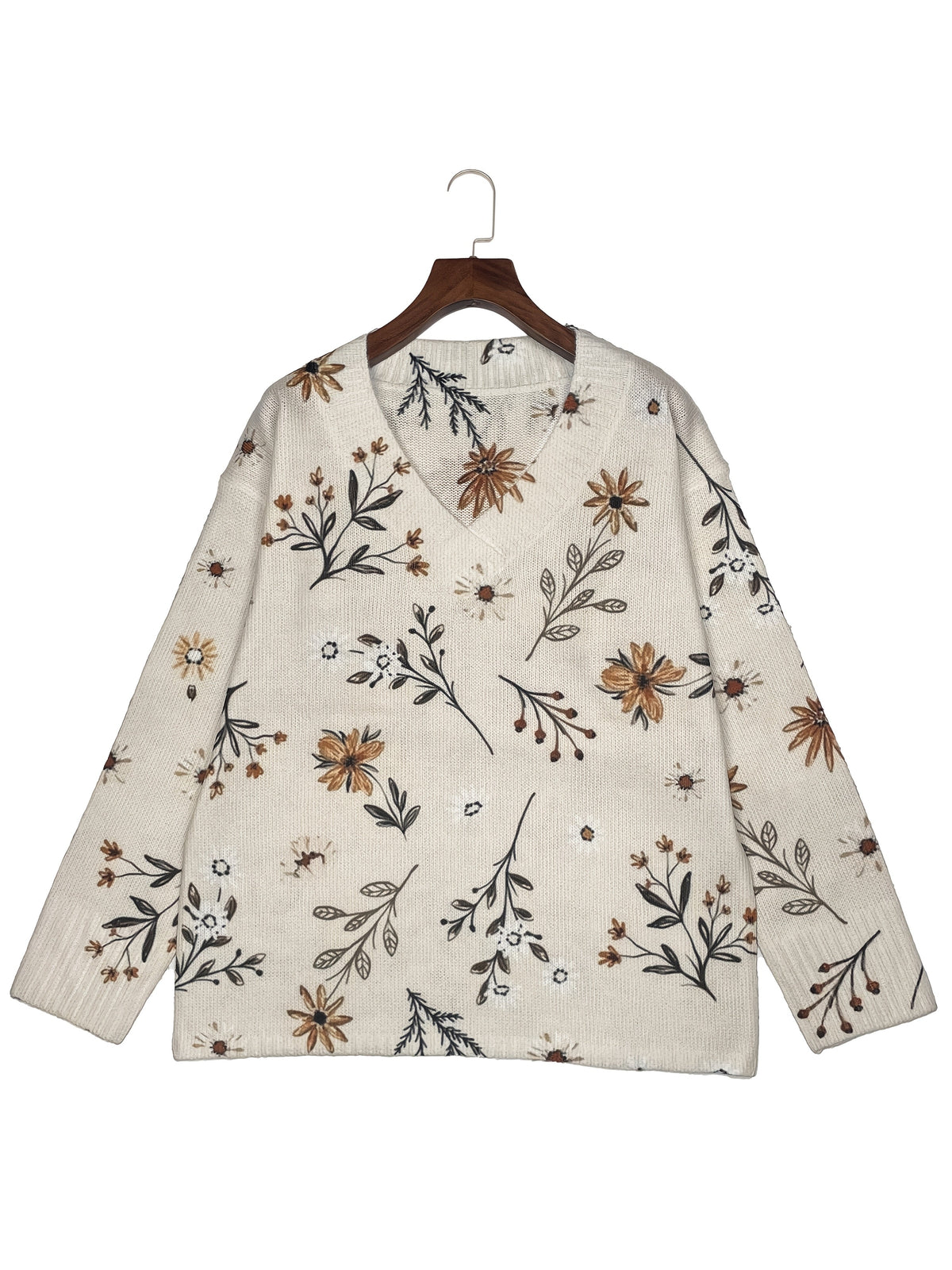 V-Ausschnitt Damen Pullover mit floralem Muster und Langarm - 4 - Trendlinie