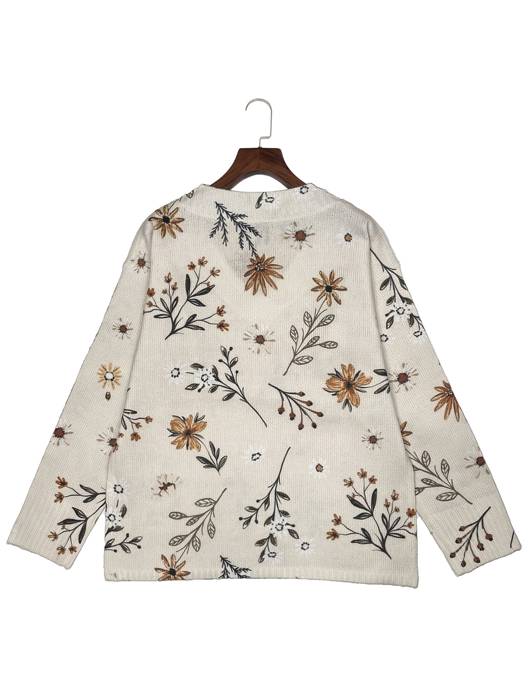 V-Ausschnitt Damen Pullover mit floralem Muster und Langarm - 5 - Trendlinie