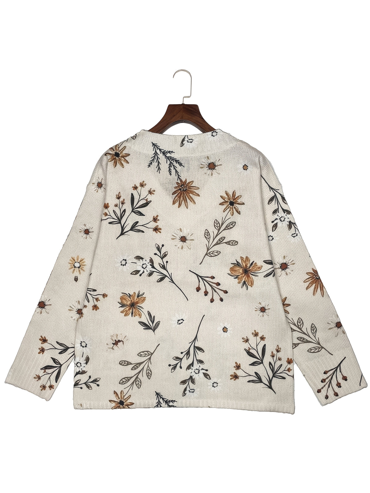 V-Ausschnitt Damen Pullover mit floralem Muster und Langarm - 5 - Trendlinie