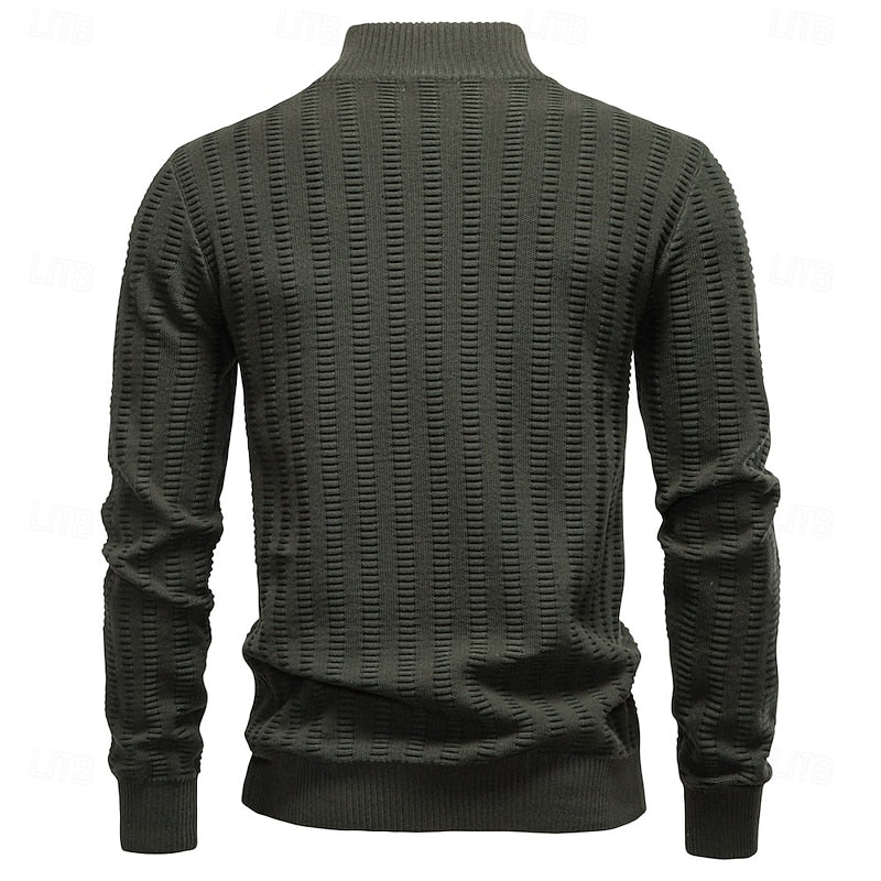 Herrenpullover mit Stehkragen und Reißverschluss in Olivgrün - 2 - Trendlinie