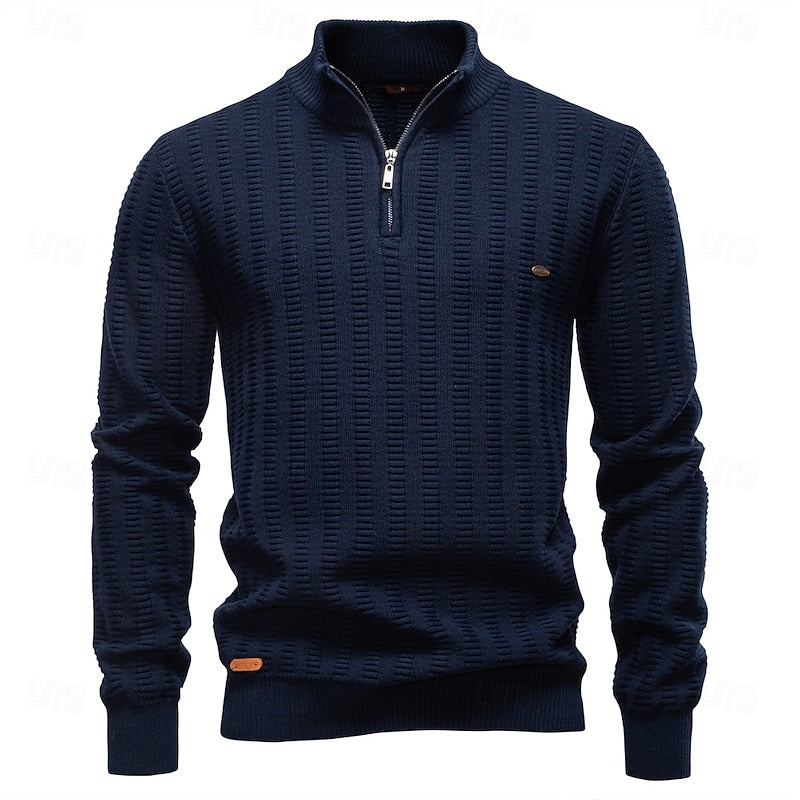 Herrenpullover mit Stehkragen und Reißverschluss in Olivgrün - 10 - Trendlinie