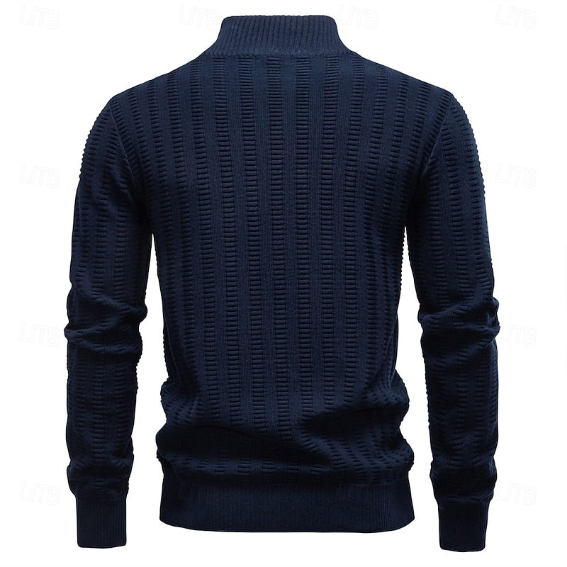 Herrenpullover mit Stehkragen und Reißverschluss in Olivgrün - 11 - Trendlinie