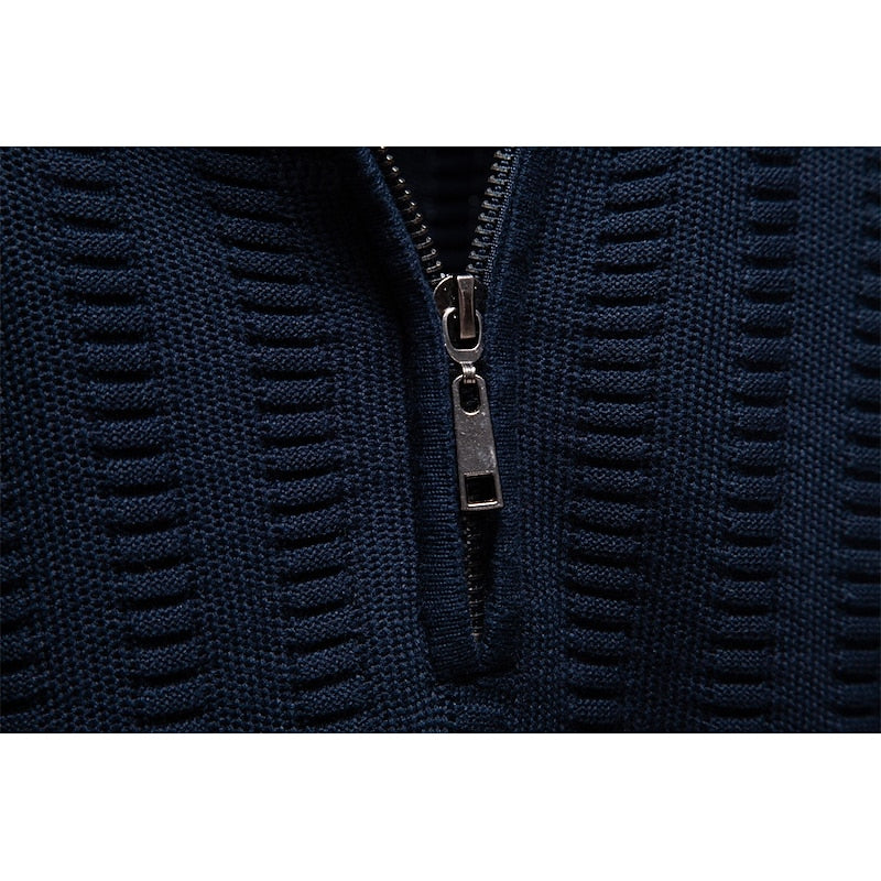Herrenpullover mit Stehkragen und Reißverschluss in Olivgrün - 12 - Trendlinie