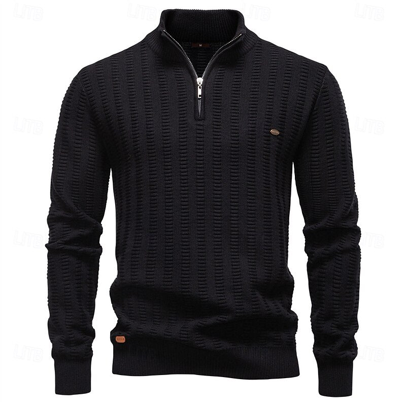 Herrenpullover mit Stehkragen und Reißverschluss in Olivgrün - 16 - Trendlinie