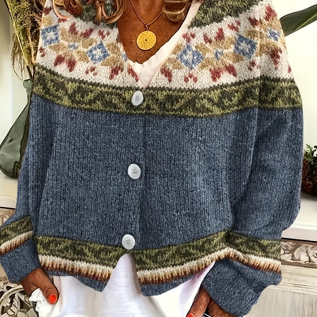 Damen Cardigan mit buntem Muster und Knopfdetails - 1 - Trendlinie