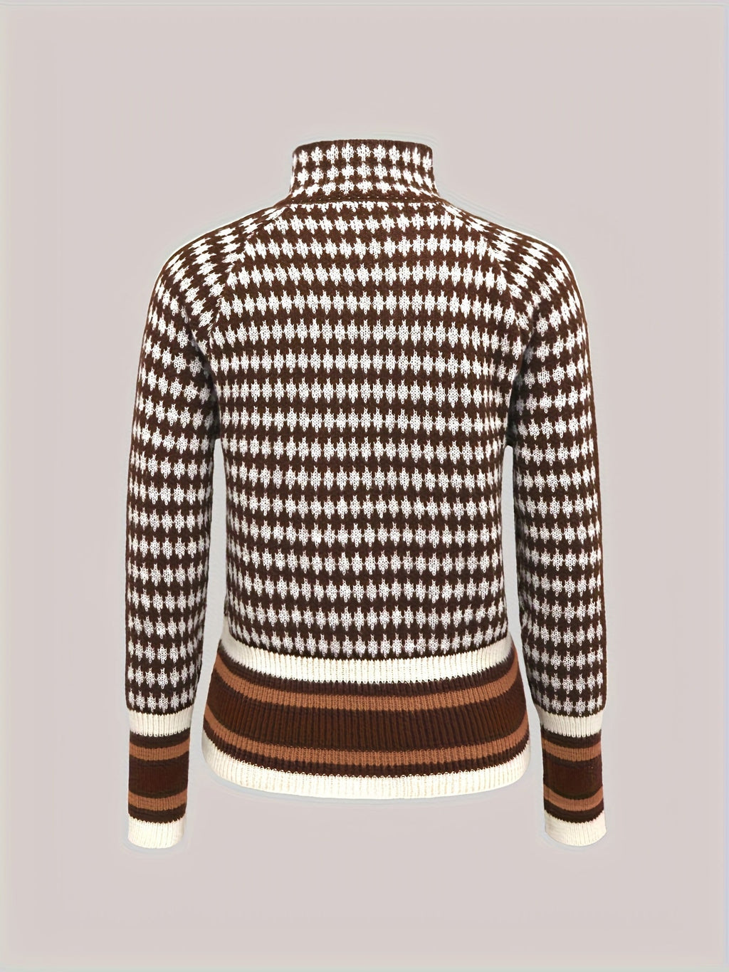 Damen Pullover mit Stehkragen und Karomuster in Braun und Creme - 2 - Trendlinie