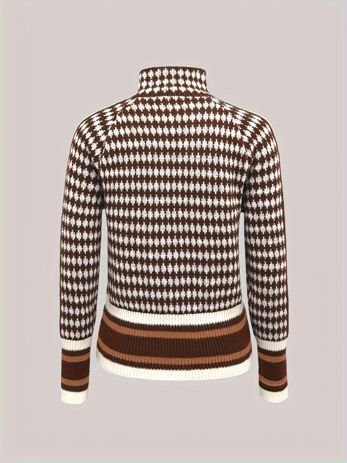 Damen Pullover mit Stehkragen und Karomuster in Braun und Creme - 2 - Trendlinie