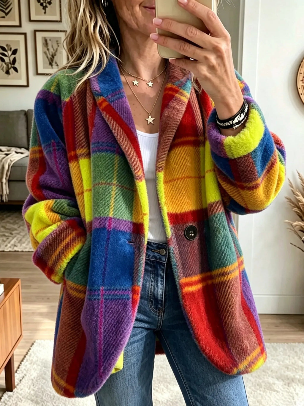 Feminine Jacke Damen mit buntem Karomuster und lässiger Passform - 2 - Trendlinie