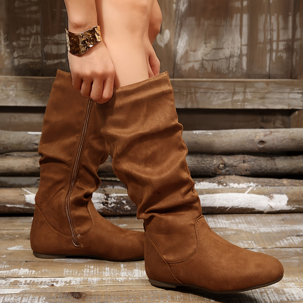 Damen Boots mit Reißverschluss und sanfter Faltenstruktur - 9 - Trendlinie
