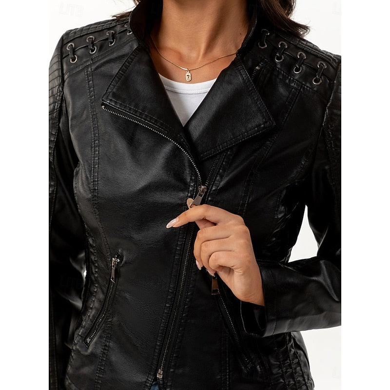 Damen Bikerjacke tailliert mit dekorativen Nähten - 4 - Trendlinie