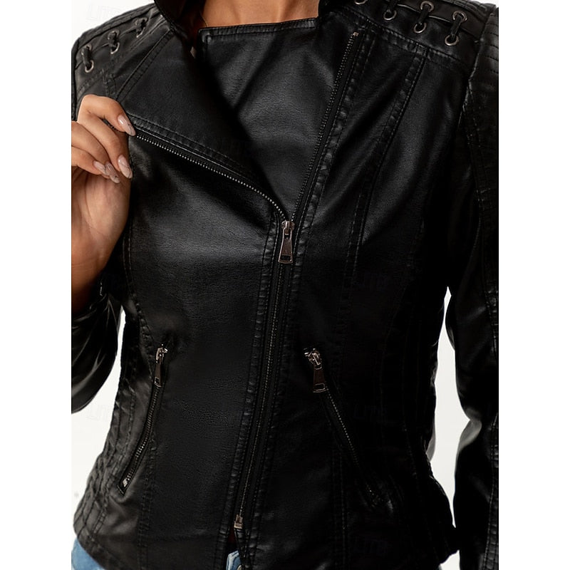 Damen Bikerjacke tailliert mit dekorativen Nähten - 5 - Trendlinie