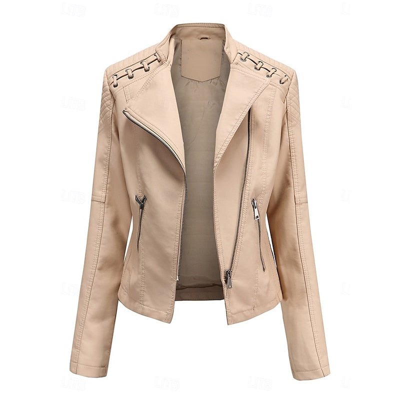 Damen Bikerjacke tailliert mit dekorativen Nähten - 10 - Trendlinie