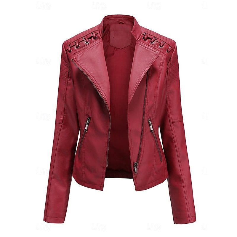 Damen Bikerjacke tailliert mit dekorativen Nähten - 11 - Trendlinie