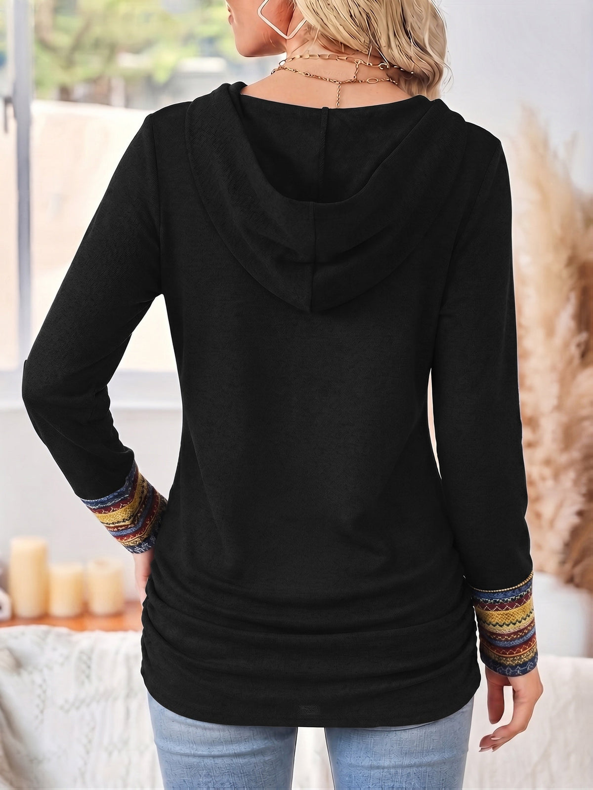 Damen Pullover mit Kapuze und Knöpfen, Langarm - 3 - Trendlinie