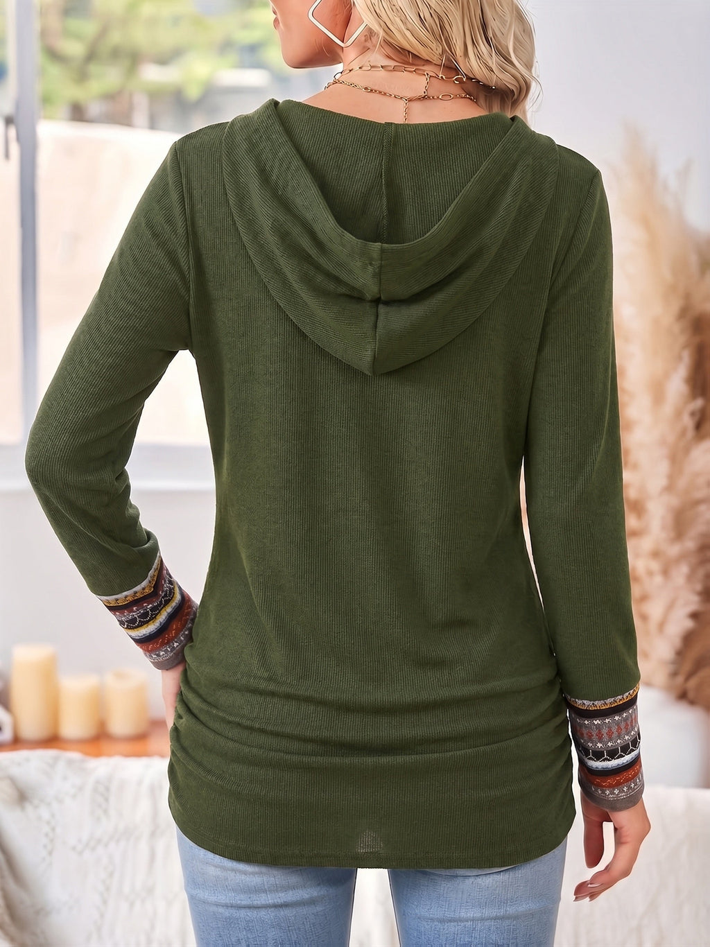 Damen Pullover mit Kapuze und Knöpfen, Langarm - 10 - Trendlinie
