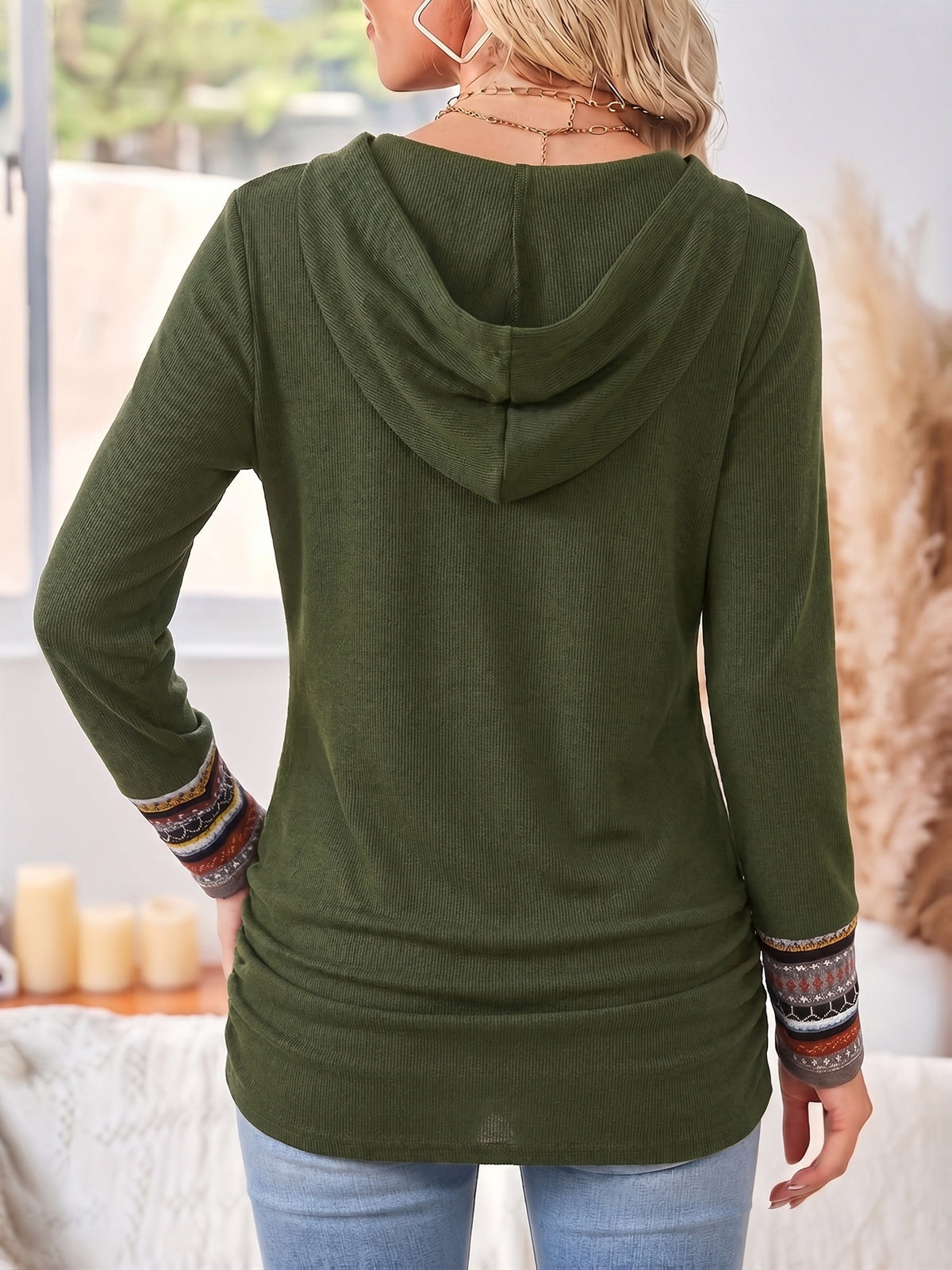 Damen Pullover mit Kapuze und Knöpfen, Langarm - 10 - Trendlinie