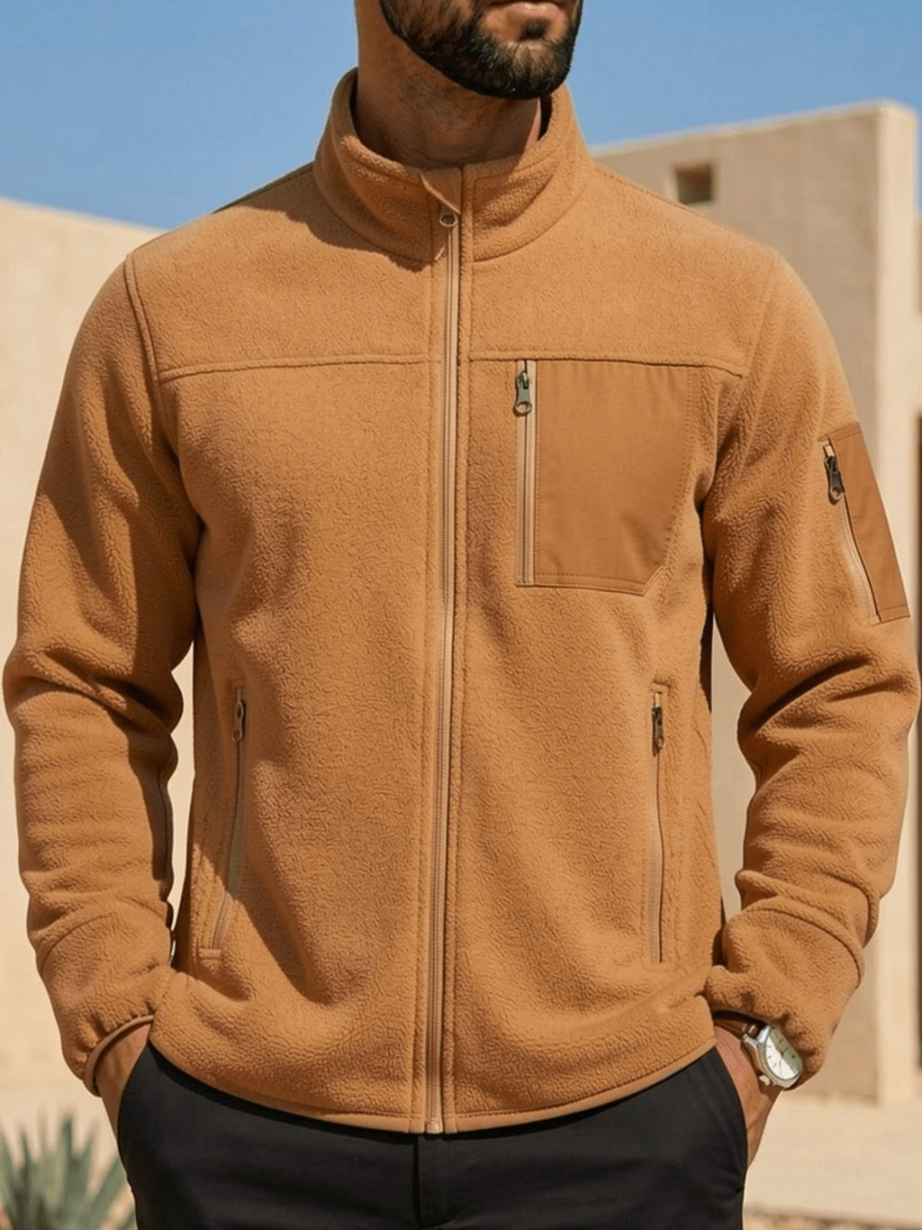 Fleecejacke Herren mit Stehkragen und praktischen Taschen - 3 - Trendlinie