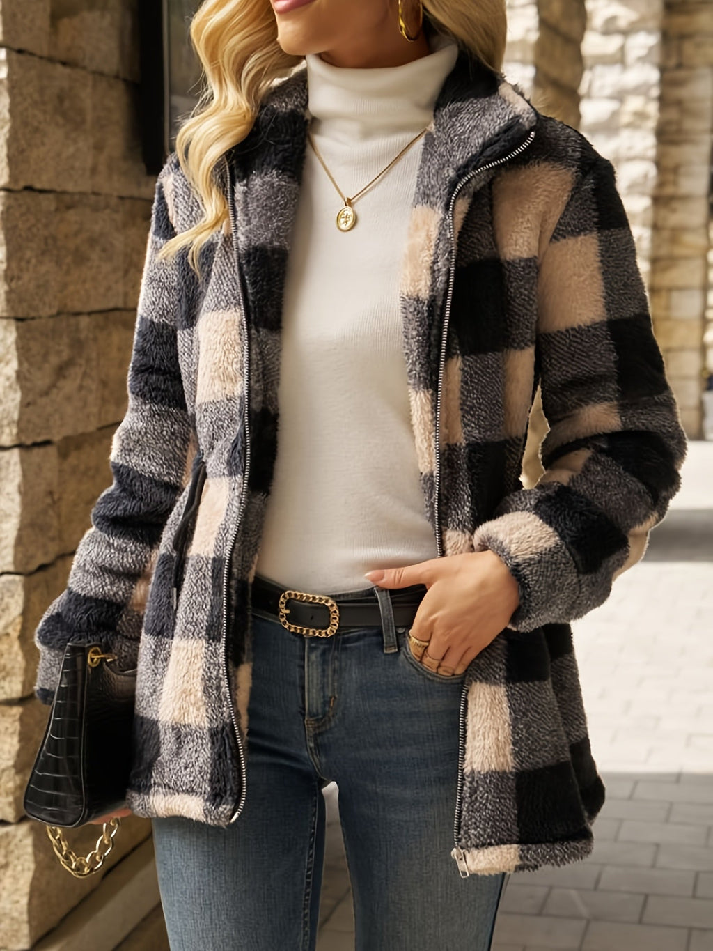 Damen Jacke im Karomuster mit tailliertem Schnitt - 2 - Trendlinie