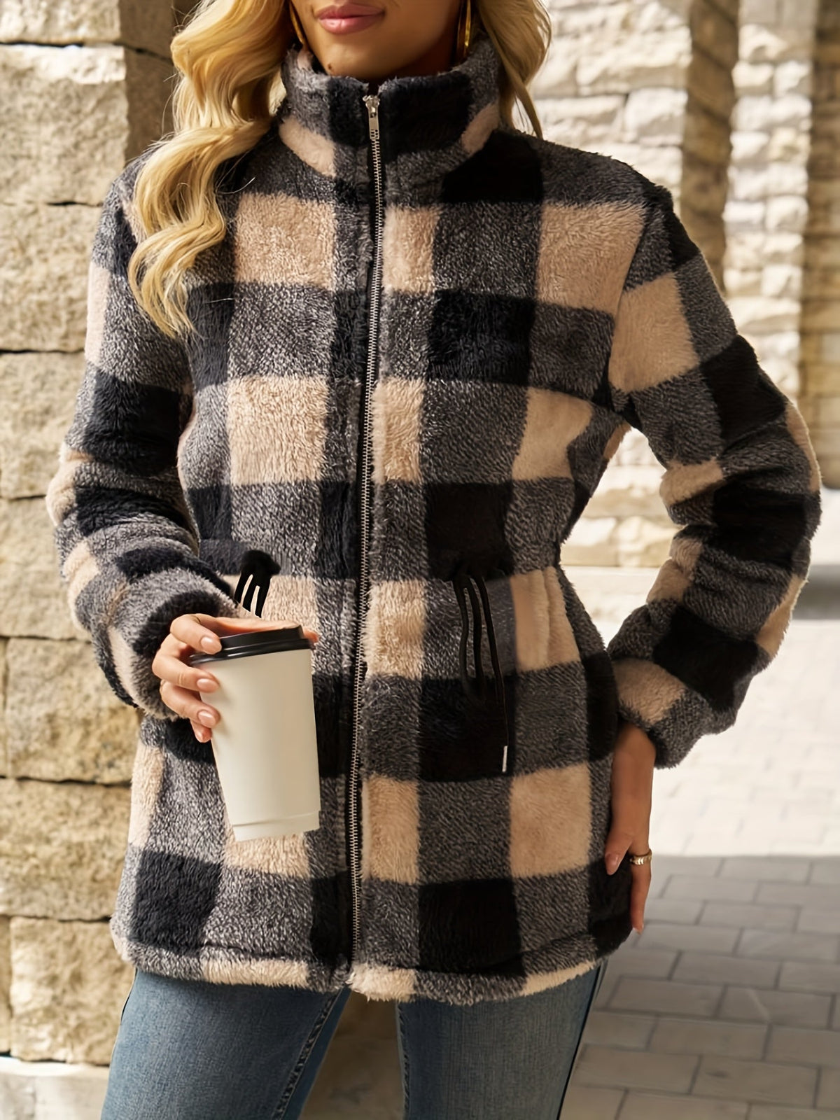 Damen Jacke im Karomuster mit tailliertem Schnitt - 4 - Trendlinie