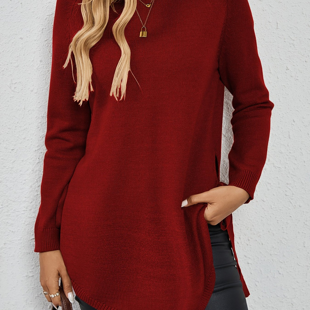 Damen Pullover mit langen Ärmeln und seitlichen Schlitzen - 1 - Trendlinie