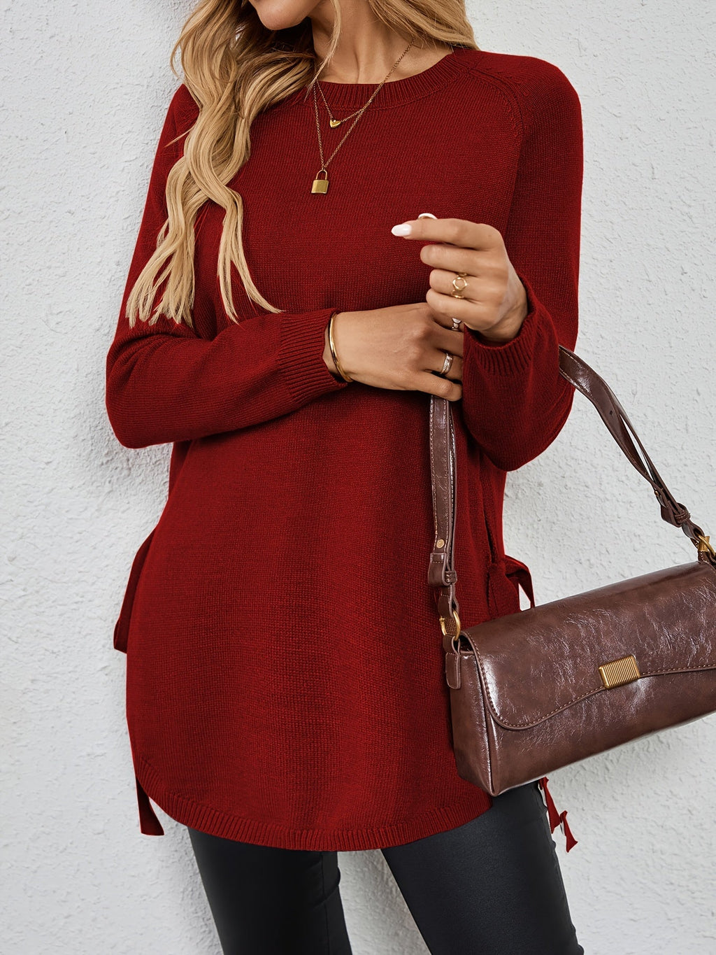 Damen Pullover mit langen Ärmeln und seitlichen Schlitzen - 6 - Trendlinie