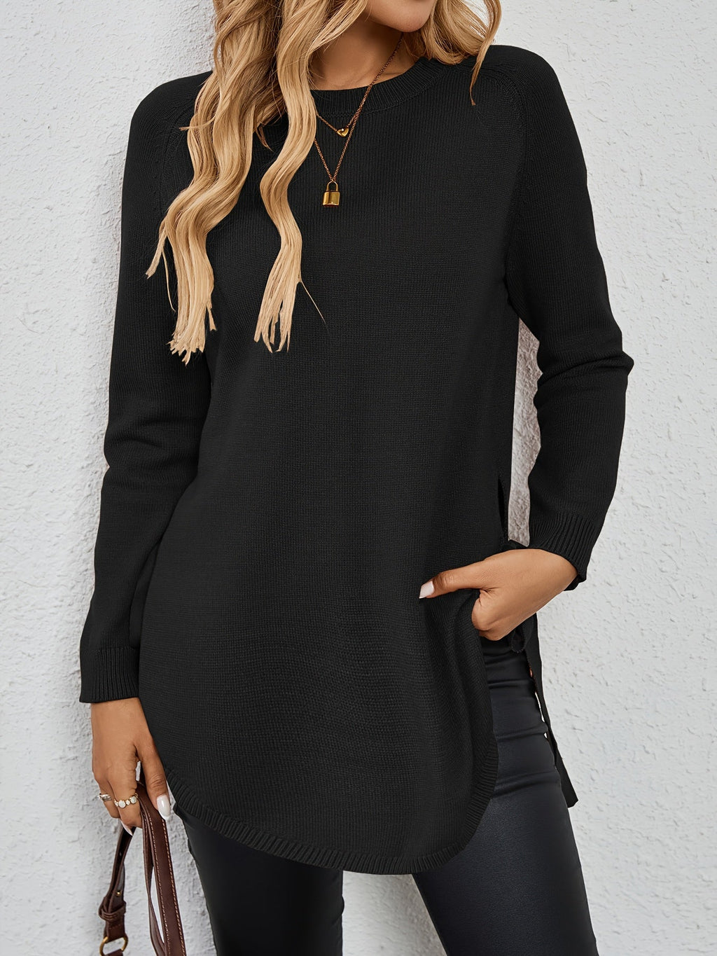 Damen Pullover mit langen Ärmeln und seitlichen Schlitzen - 21 - Trendlinie
