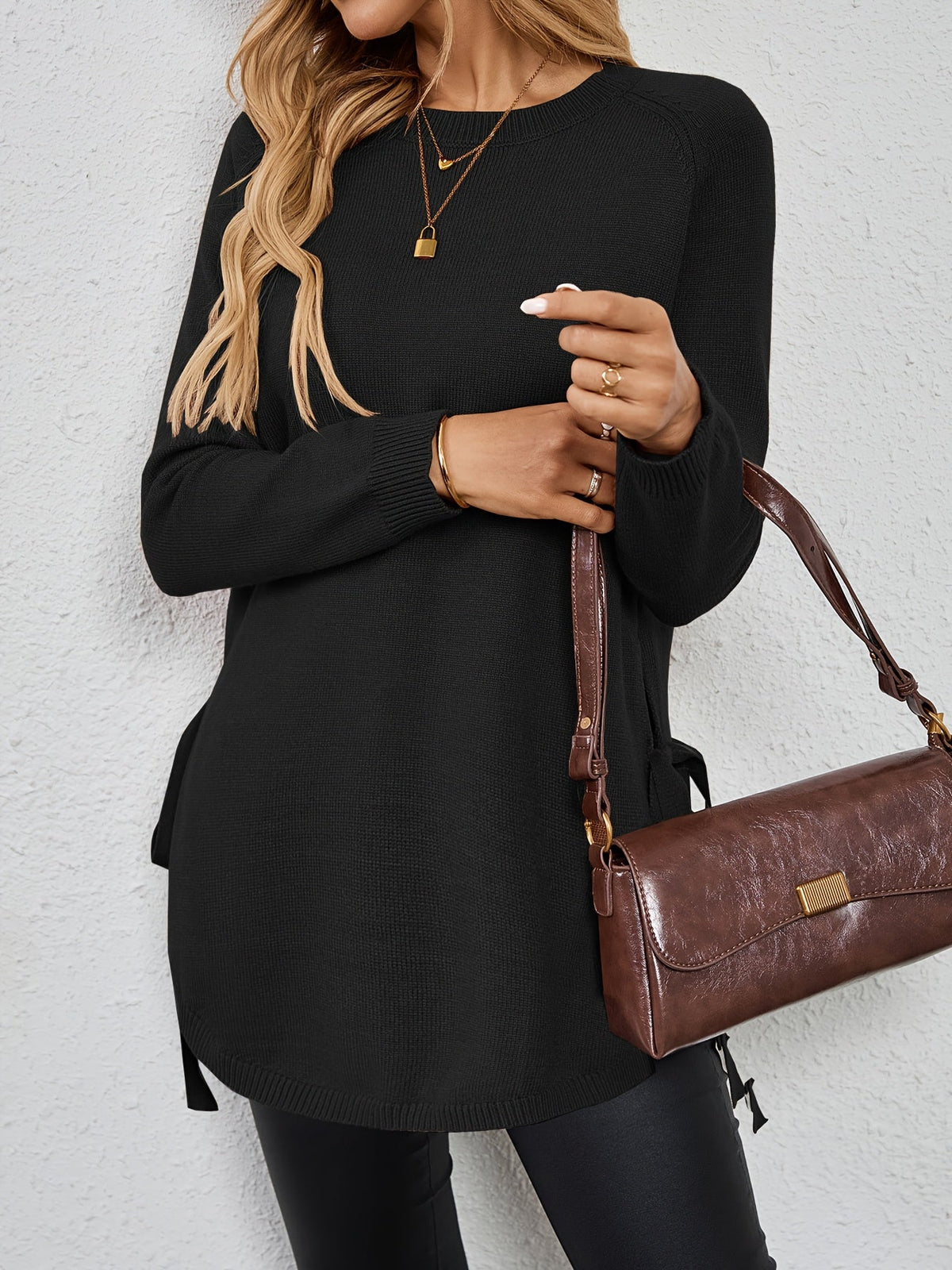Damen Pullover mit langen Ärmeln und seitlichen Schlitzen - 26 - Trendlinie