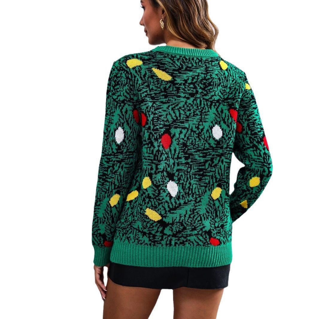 Festlicher Pullover Damen mit buntem Baumdesign und langen Ärmeln - 5 - Trendlinie