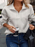 Pullover Damen mit Kragen und halbem Reißverschluss in strukturiertem Design - 1 - Trendlinie