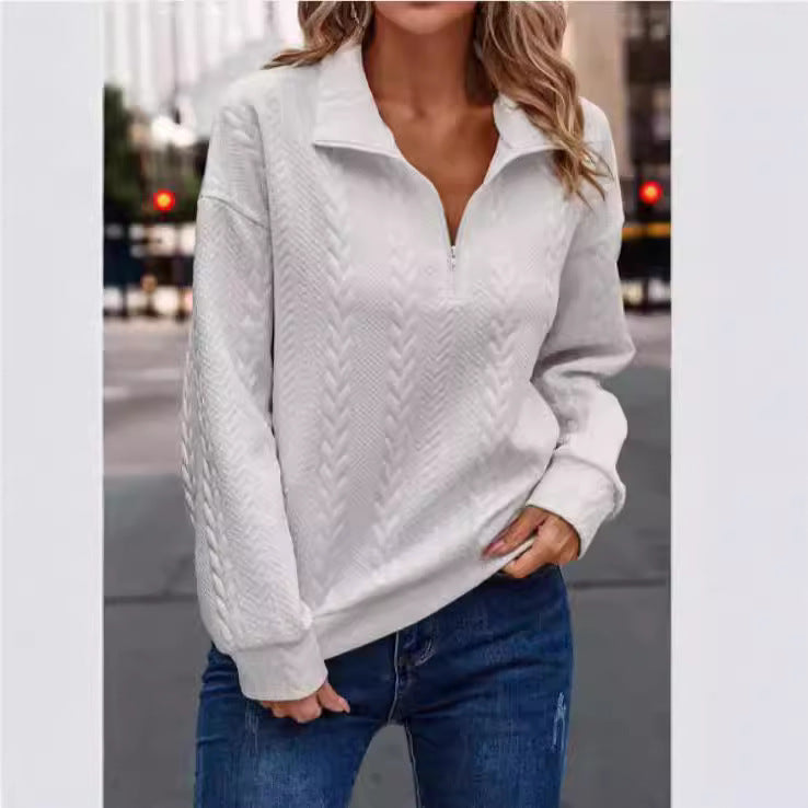 Pullover Damen mit Kragen und halbem Reißverschluss in strukturiertem Design - 3 - Trendlinie