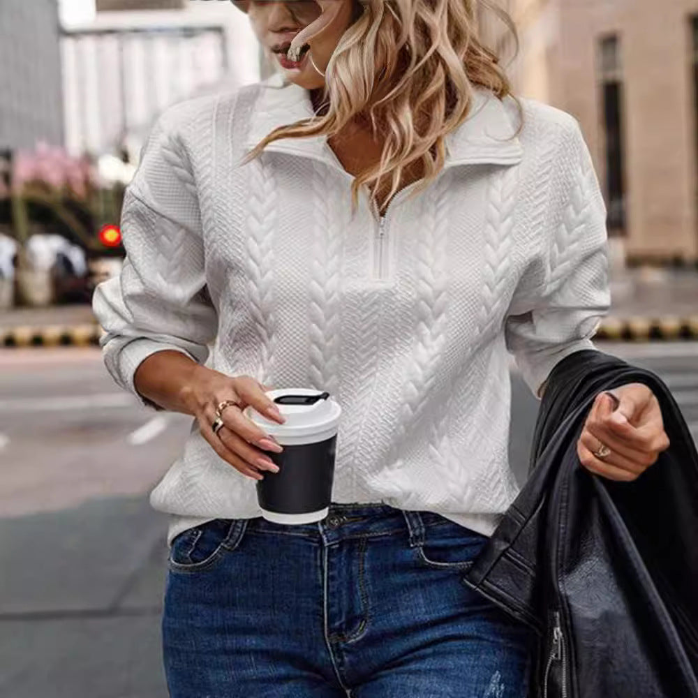 Pullover Damen mit Kragen und halbem Reißverschluss in strukturiertem Design - 4 - Trendlinie