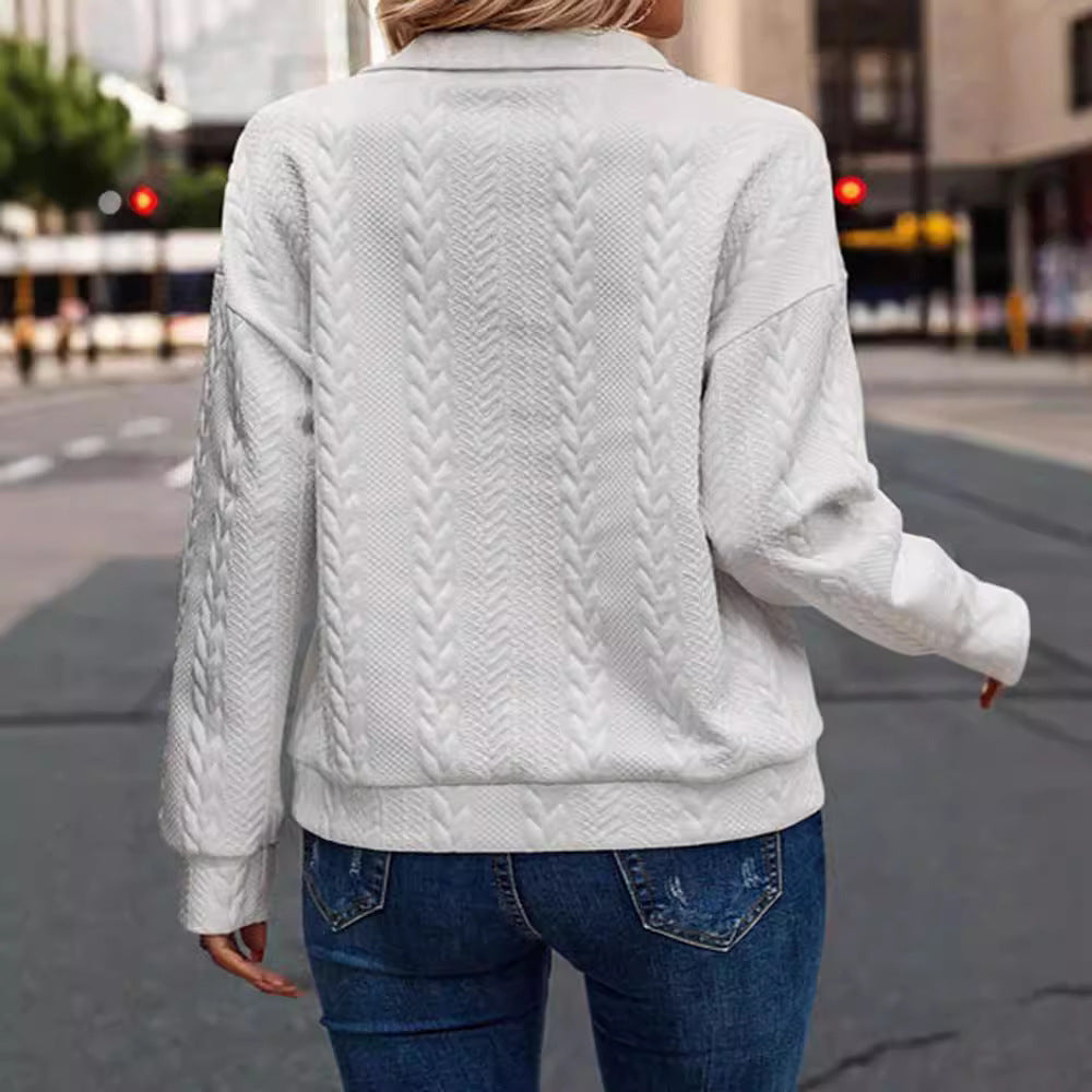 Pullover Damen mit Kragen und halbem Reißverschluss in strukturiertem Design - 5 - Trendlinie