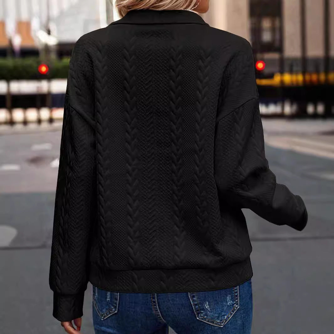Pullover Damen mit Kragen und halbem Reißverschluss in strukturiertem Design - 7 - Trendlinie