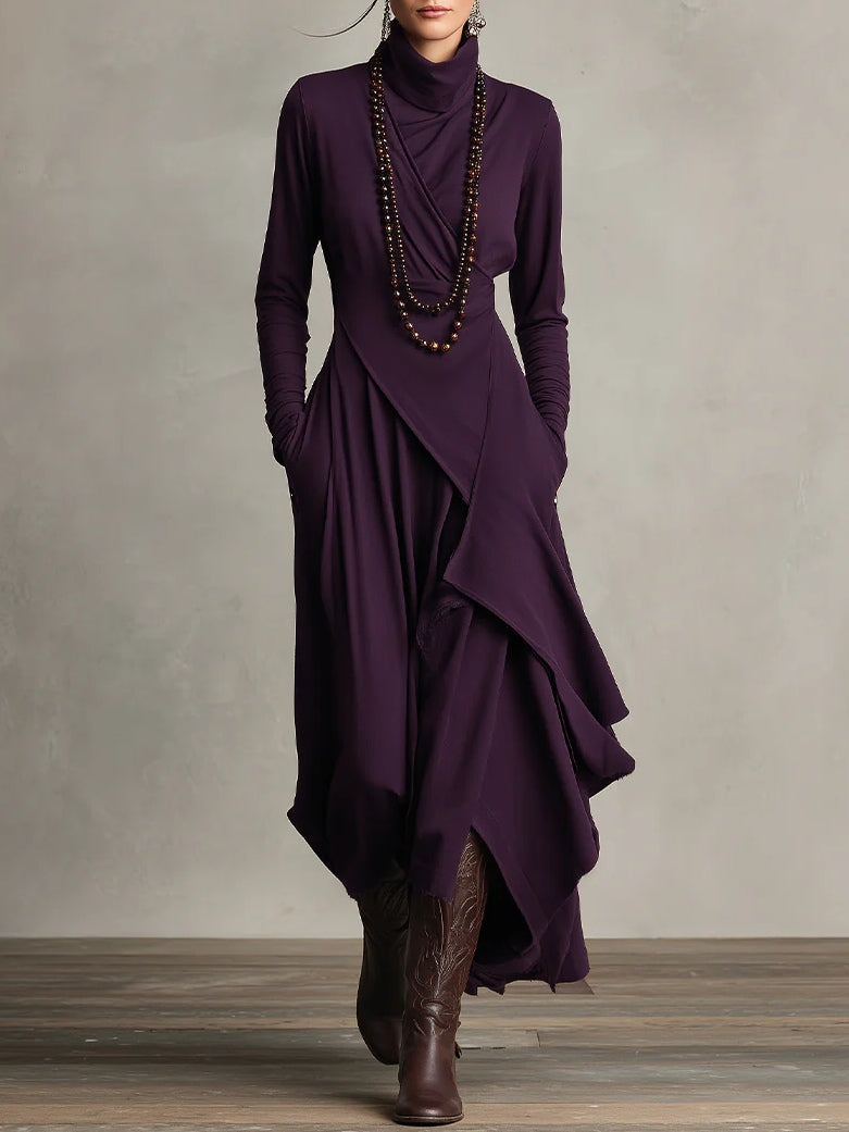 Maxikleid Damen mit asymmetrischem Schnitt und Stehkragen - 1 - Trendlinie