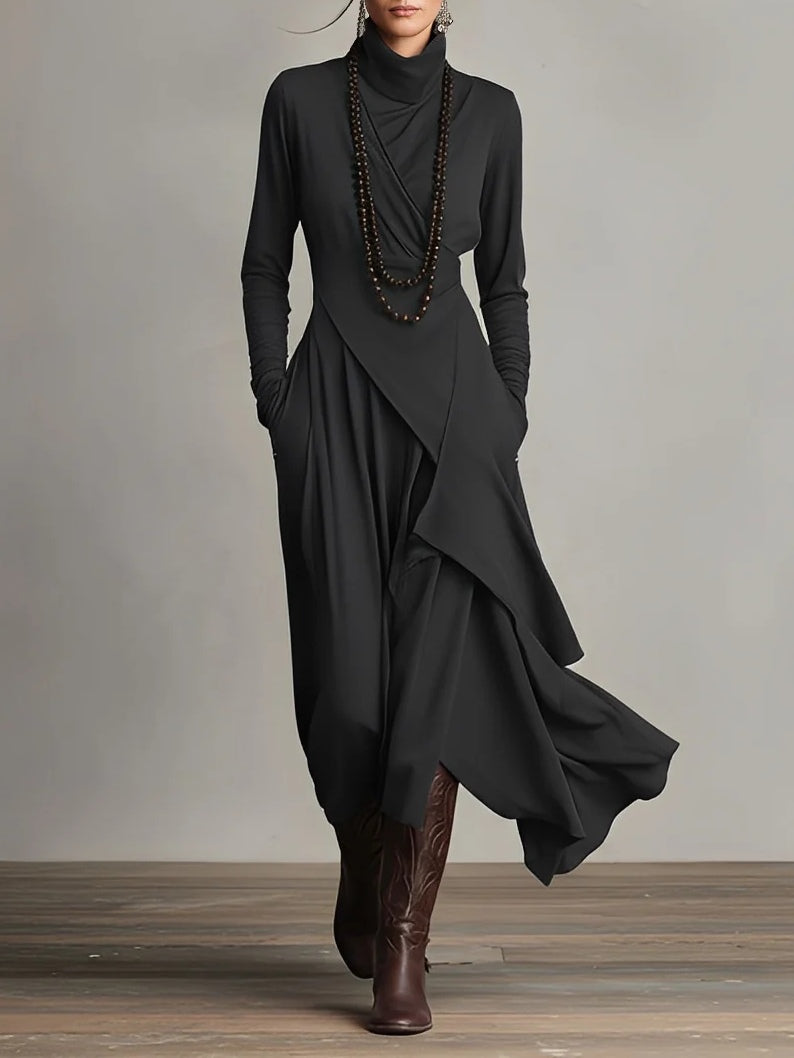 Maxikleid Damen mit asymmetrischem Schnitt und Stehkragen - 2 - Trendlinie