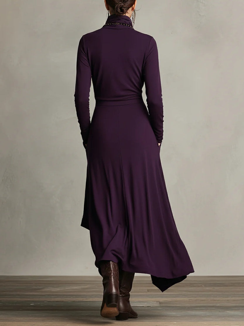 Maxikleid Damen mit asymmetrischem Schnitt und Stehkragen - 3 - Trendlinie