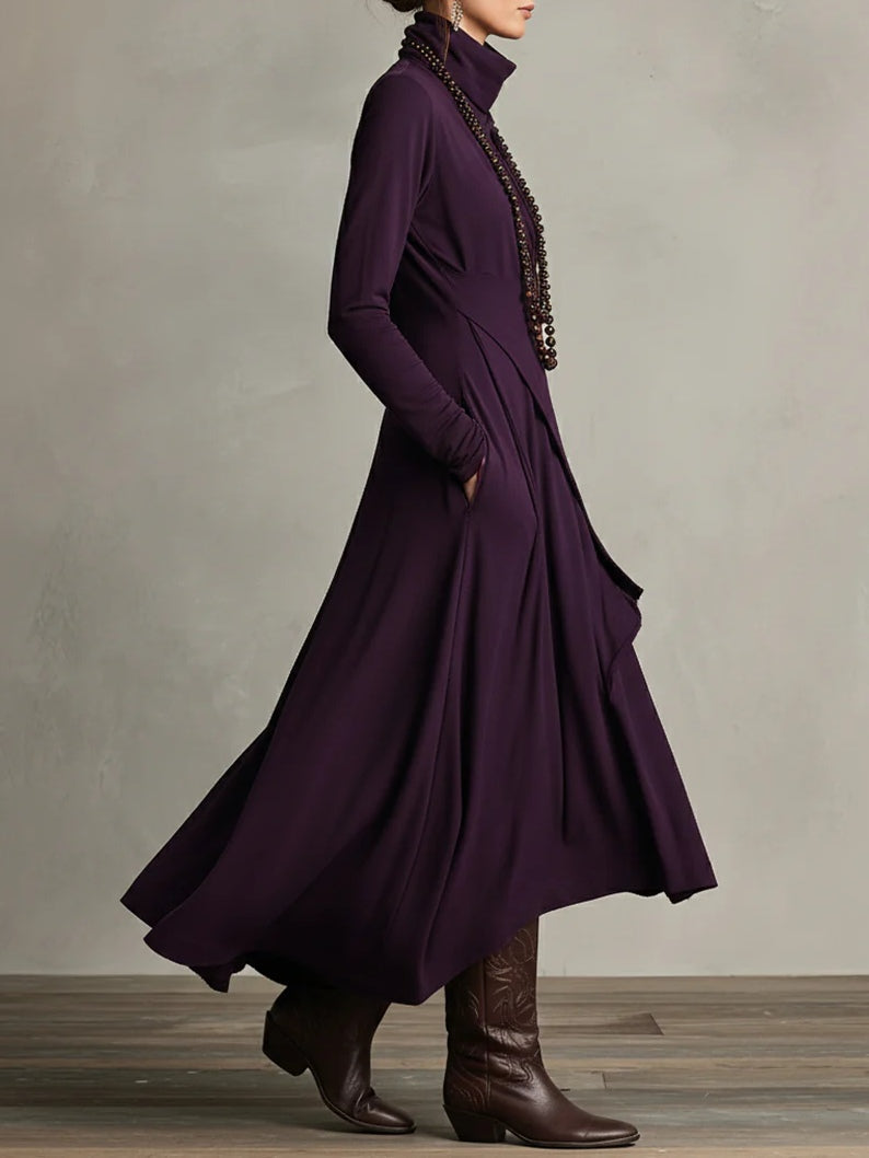 Maxikleid Damen mit asymmetrischem Schnitt und Stehkragen - 4 - Trendlinie