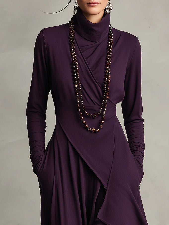 Maxikleid Damen mit asymmetrischem Schnitt und Stehkragen - 5 - Trendlinie