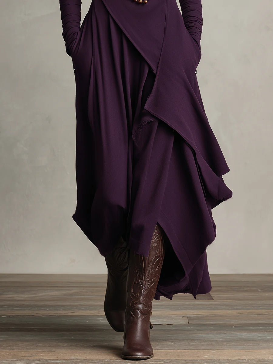 Maxikleid Damen mit asymmetrischem Schnitt und Stehkragen - 6 - Trendlinie