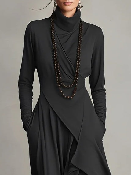 Maxikleid Damen mit asymmetrischem Schnitt und Stehkragen - 7 - Trendlinie