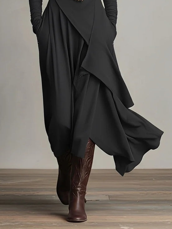 Maxikleid Damen mit asymmetrischem Schnitt und Stehkragen - 8 - Trendlinie